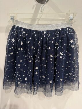 Navy Starprint Tulle Skirt with Silver Waistband